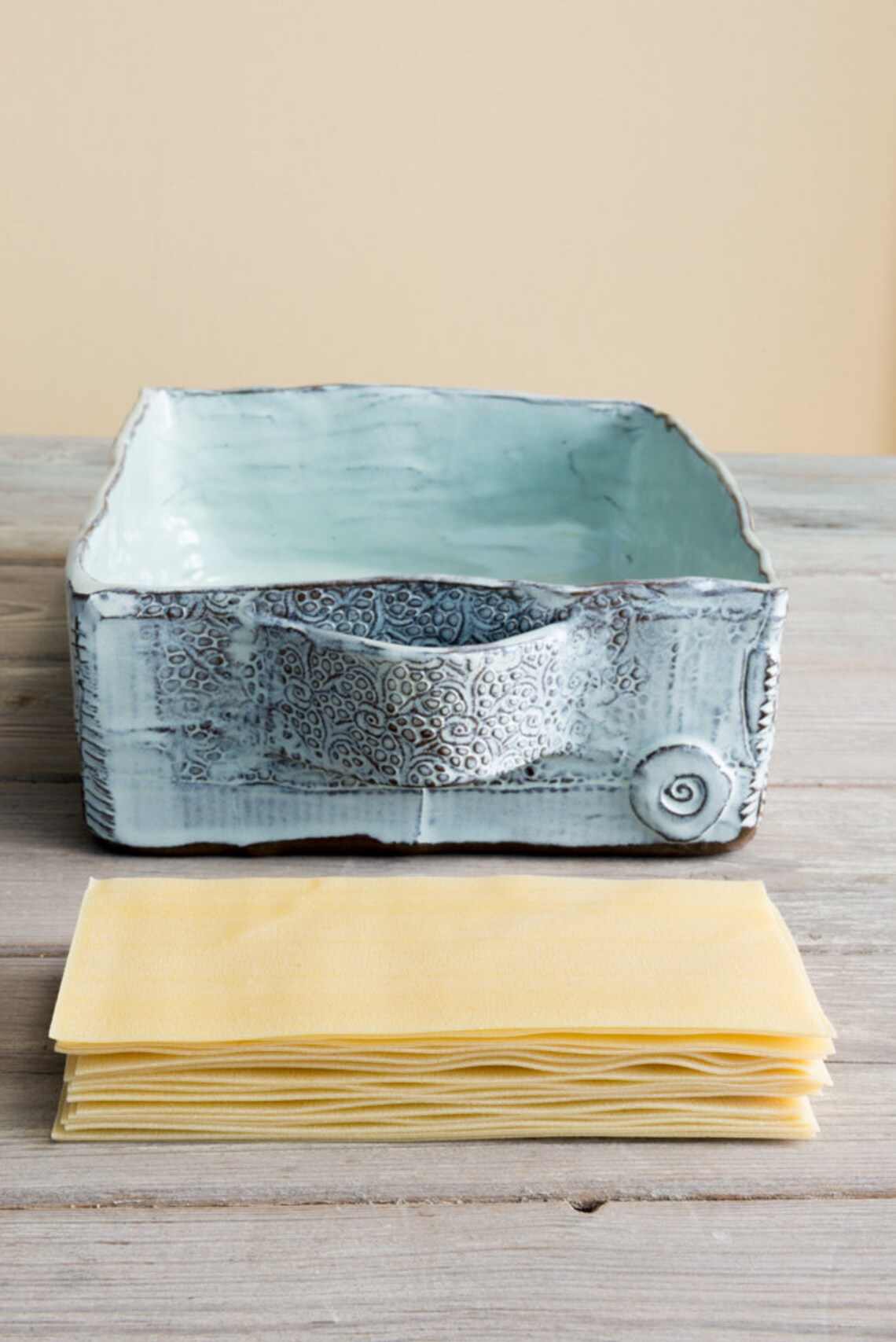 Big Pottery Lasagna Baking Dish Ceramic Light Blue Lasagna Etsy UK