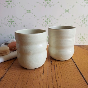 Ceramic white ivory handless mugs, Pottery white ivory handless cups, White coffee mugs handmade, White ceramic cups, Coffee lovers gift