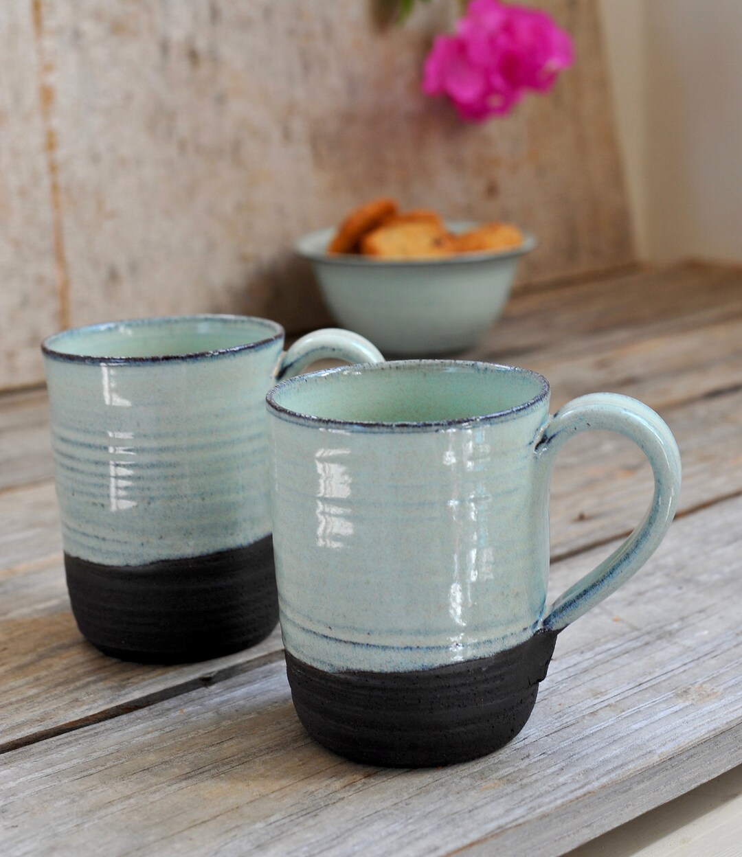 Ceramic Light Blue Mug Set Pottery Coffee Mugs Set Ceramic Etsy