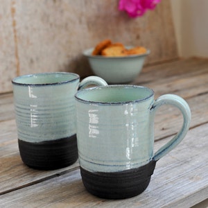 Ceramic light blue mug set, Pottery coffee mugs set, Ceramic tea mug set, Ceramic cups set handmade, Housewarming gift