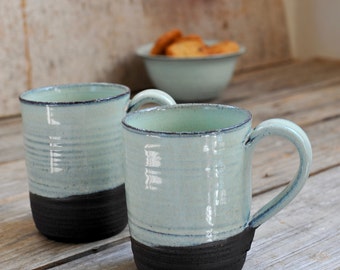 Ceramic light blue mug set, Pottery coffee mugs set, Ceramic tea mug set, Ceramic cups set handmade, Housewarming gift