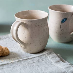 Ceramic white dotted mug set, SET OF 2, Pottery coffee mugs set, Pottery tea cups, Coffee lovers gift, gift for her image 3