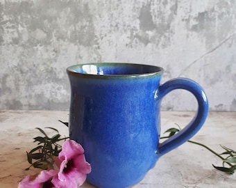 Handmade Blue Ceramic Coffee Mug: Tea Cup 11.5 oz, US DDP