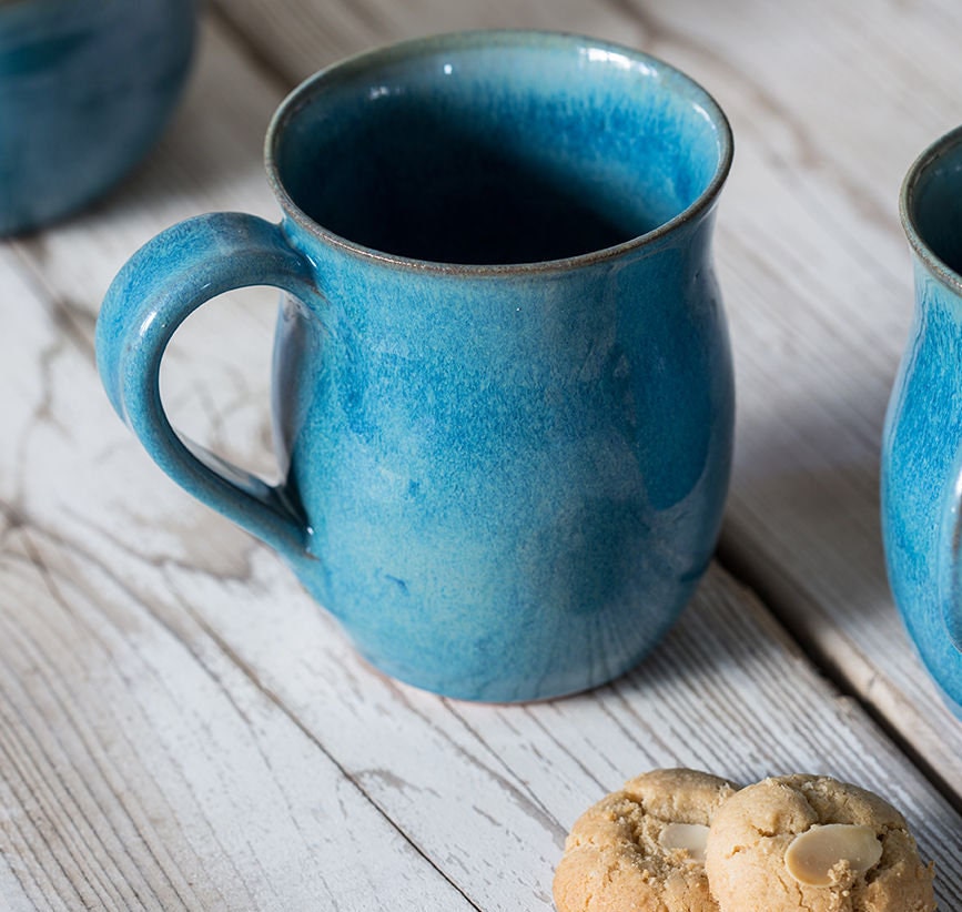Large Coffee Mug Pottery Soup Mug Stoneware Coffee Mug, Teal Blue and White  Polka Dot, EXTRA LARGE Mug, Handmade Ceramic Cute Mug 