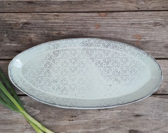 Big ceramic light blue oval platter, Big ceramic blue tray, Big pottery serving dish, Big ceramic serving dish, Big pottery platter