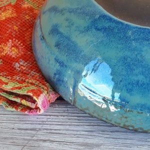 Big pottery turquoise bowl, Big ceramic salad bowl, Large ceramic serving dish, Large pottery bowl, Father's Day gift, Ceramic dinnerware image 7