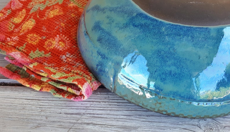 Big pottery turquoise bowl, Big ceramic salad bowl, Large ceramic serving dish, Large pottery bowl, Father's Day gift, Ceramic dinnerware image 7