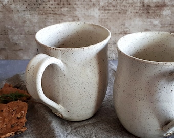 Handmade White Stoneware Mug Set, White Japanese Glaze, Coffee Lover Gift, US DDP