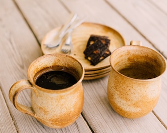 Juego de tazas de café de cerámica rústica marrón, juego de 2, tazas de café de cerámica, tazas de té de cerámica rústica marrón, regalo del Día de la Madre, regalo para ella