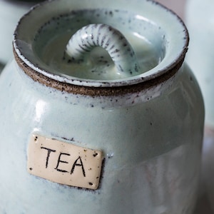 Big pottery light blue tea container, Pottery coffee jar, Ceramic tea jar, Ceramic light blue canister, Housewarming gift, CUSTOM ORDER