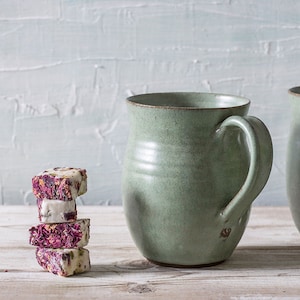 Large ceramic light green mug, Big ceramic mug handmade, Big coffee mug, Big pottery light green mug, Gift for him, Coffee lovers gift