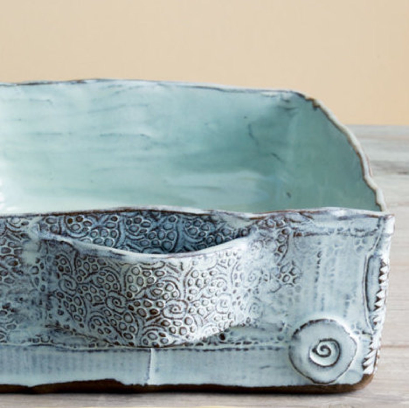 Big Pottery Lasagna Baking Dish Ceramic Light Blue Lasagna Etsy UK