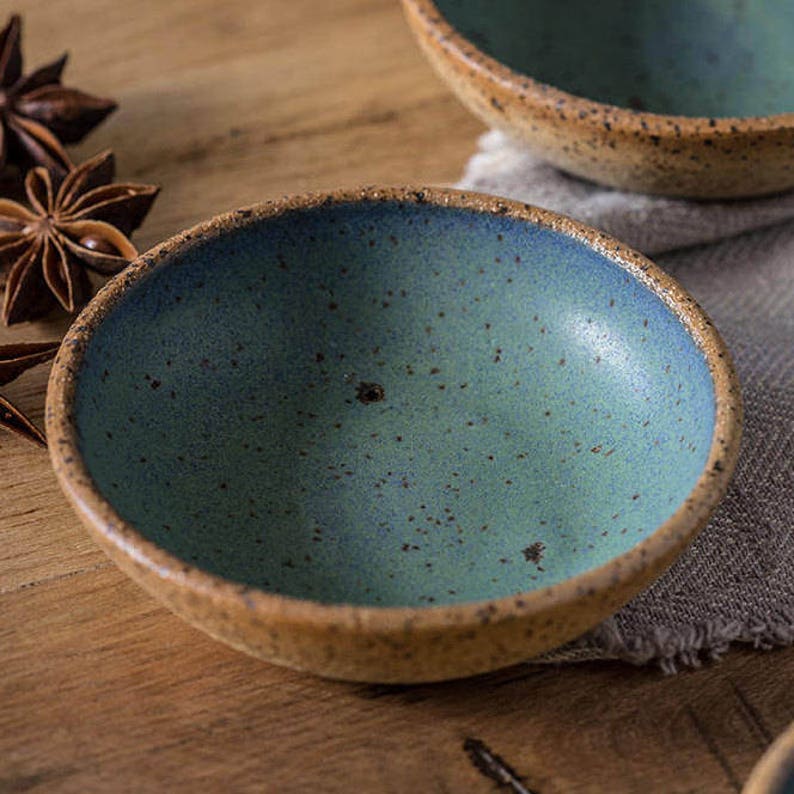 Small ceramic tapas bowls, Ceramic blue and green small bowls, Pottery tapas bowls, Ceramic dipping bowls, Passover bowls, Holiday gift image 2
