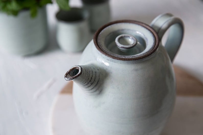 Big ceramic light blue teapot, Big pottery light blue teapot, Big ceramic kettle, Wedding gift, Tea lovers gift image 2