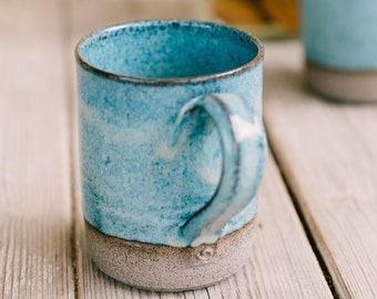 BIG ceramic turquoise mug set, SET OF 2, Big pottery turquoise coffee mug, Big pottery rustic cup, Gift for him, Father's Day gift