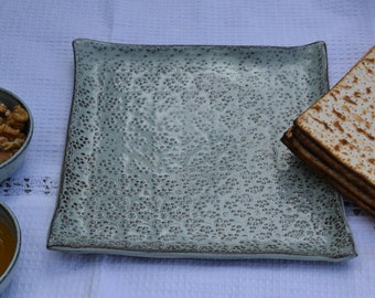 Ceramic light blue tray, Matzah plate, Pottery matzah plate, Light blue tray, Cake platter, Light blue pottery tray, Passover gift