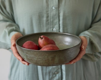 Tazón verde de cerámica grande, Tazón de cerámica grande, Plato para servir de cerámica verde, Plato para servir de cerámica, Ensaladera verde, Regalo de bienvenida