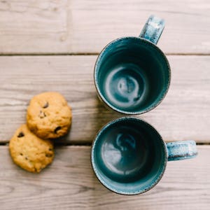 Pottery turquoise mug set, Ceramic coffee mug, Ceramic turquoise mugs set, Pottery tea cups set, SET OF TWO, Coffee lovers gift, image 5