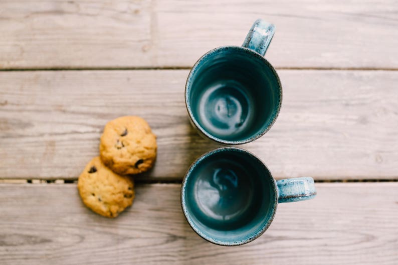Pottery turquoise mug set, Ceramic coffee mug, Ceramic turquoise mugs set, Pottery tea cups set, SET OF TWO, Coffee lovers gift, image 5