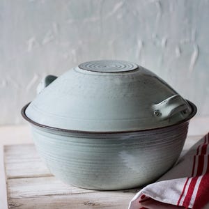 Big ceramic casserole, Pottery light blue baking dish, Big ceramic bowl, Big pottery casserole, Pottery cooking pot, Wedding gift image 3