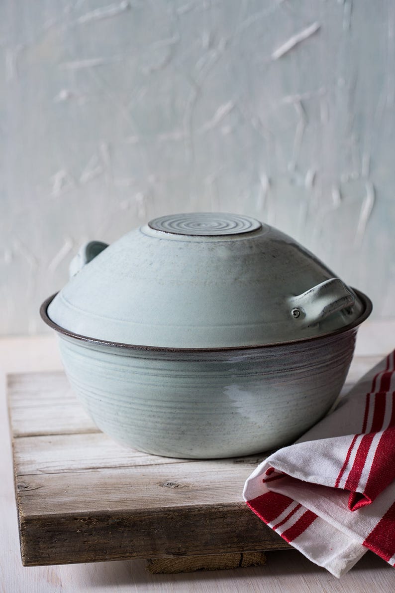 Big ceramic casserole, Pottery light blue baking dish, Big ceramic bowl, Big pottery casserole, Pottery cooking pot, Wedding gift image 3