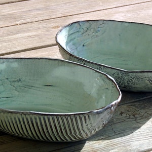 Light blue ceramic salad bowl, Light blue pottery bowl, Ceramic serving dish, Ceramic oval bowl, Housewarming gift, Hostess gift