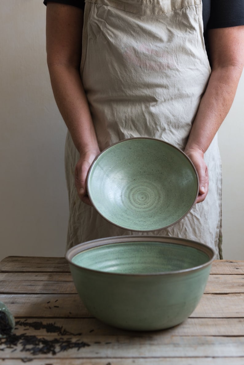 Big ceramic light green casserole, Big pottery bakeware, Big ceramic bowl, Big pottery light green casserole, Holiday gift image 2