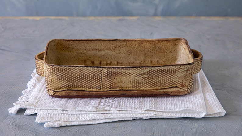 Ceramic baking dish, Rustic brown serving dish, Big ceramic pan, Big pottery rustic brown baking dish, Pottery bread dish image 2