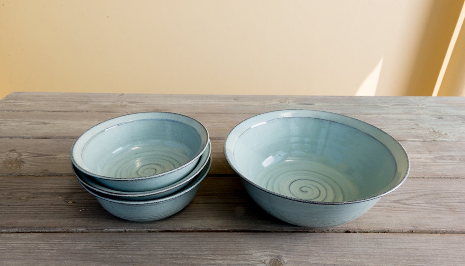 Ceramic light blue bowls set SET OF TWO Etsy