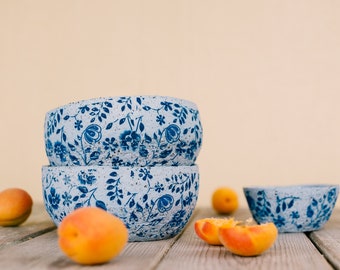 Pottery blue rustic bowl set, Ceramic blue serving dish set, Ceramic bowls set of two, Pottery serving dish, Holiday gift, US DDP