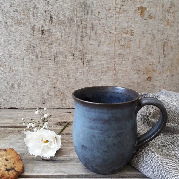 Ceramic unique blue mug, Ceramic tea cup, Pottery unique blue mug, Pottery coffee mug, Coffee lovers gift, Gift for her, Tea lovers gift