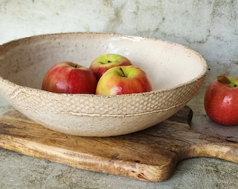 Big ceramic fruit bowl, Big pottery salad bowl, Pottery serving dish, Big white serving bowl, Ceramic white salad bowl, Holiday gift