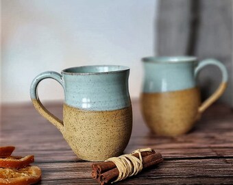 Ceramic light blue mug set, Ceramic coffee mug handmade, Pottery light blue coffee mugs, Pottery tea cup set, SET OF TWO, Housewarming gift