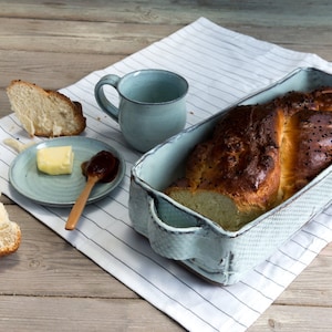 BIG handmade Ceramic Baking Dish: Light Blue Pottery Bowl, Oven Safe