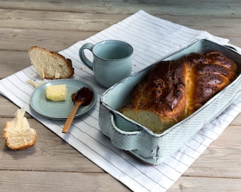 BIG handmade Ceramic Baking Dish: Light Blue Pottery Bowl, Oven Safe, US DDP