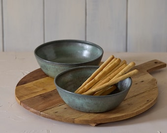 Ceramic green pasta bowls set, Ceramic green serving dish, Pottery green bowls set handmade, Pottery serving dish, Wedding gift