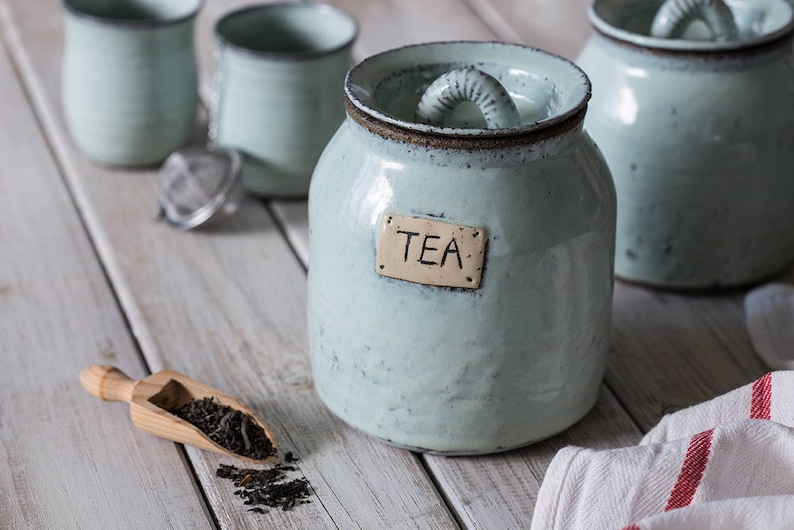 Ceramic Tea Container Rustic Blue Pottery Tea Canister Etsy UK