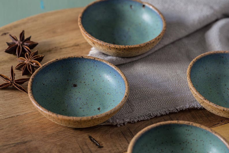 Small ceramic tapas bowls, Ceramic blue and green small bowls, Pottery tapas bowls, Ceramic dipping bowls, Passover bowls, Holiday gift image 1