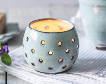 Ceramic candle holder, Ceramic light blue tea light, Pottery tea light, Pottery candle bowl, Romantic gift, Bedroom decor, Gift for her