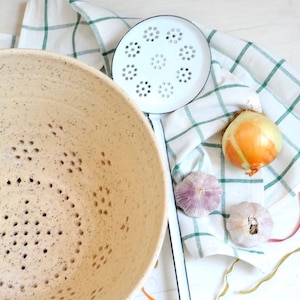 Big ceramic dotted white colander, Big pottery white colander, Big pottery dish, Big ceramic strainer, Pottery centerpiece, Wedding gift