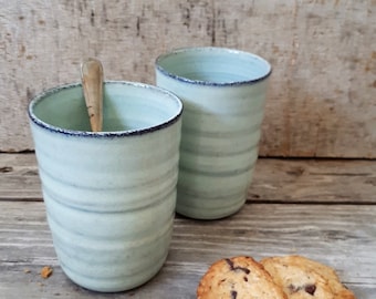 Handmade Pottery Mug Set, Light Blue Ceramic Cups, Rustic Coffee Mugs