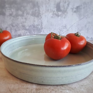 Big pottery light blue baking dish, Pottery serving bowl, Ceramic baking dish, Ceramic fruit bowl, Ceramic centerpiece, Gift for her