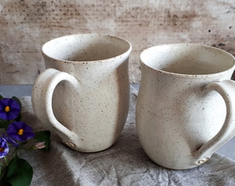 Pottery white mug set, Ceramic mugs set, White pottery cups, Ceramic coffee mug, SET OF 2, Housewarming gift, coffee lovers gift