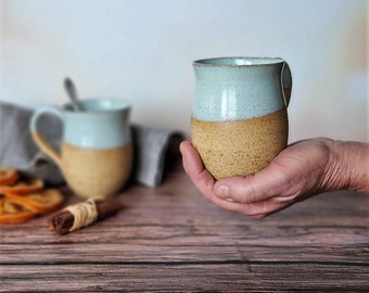 Handmade Ceramic Mug Set, Light Blue Pottery Coffee Mugs, Housewarming Gift, US DDP