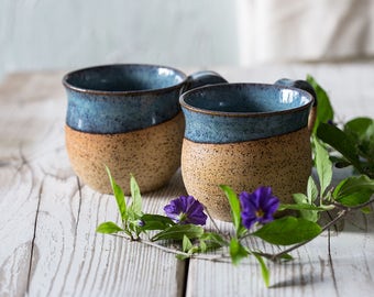 Ceramic turquoise cappuccino mug set, Pottery cappuccino cups set, Set of two, Gift for her, Coffee lovers gift, US DDP