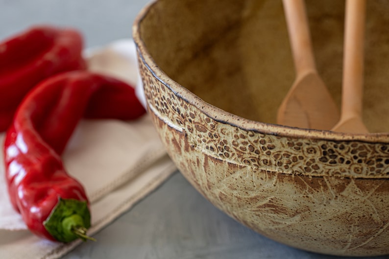 Big ceramic rustic salad bowl, Big pottery fruit bowl, Big ceramic serving dish, Large ceramic bowl, Holiday gift, Gift for her image 4