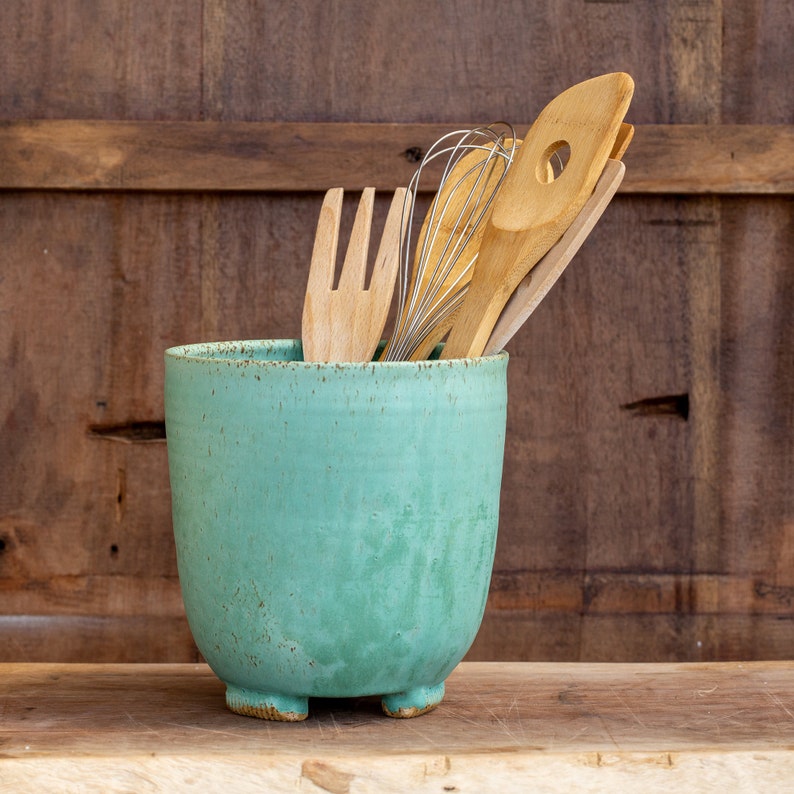 Ceramic Semimatte Turquoise Utensil Holder Etsy