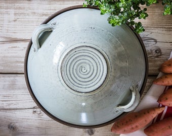 Ceramic big light blue casserole, Big ceramic bowl, Big pottery light blue casserole, Big pottery baking dish, Holiday gift, Baking gift