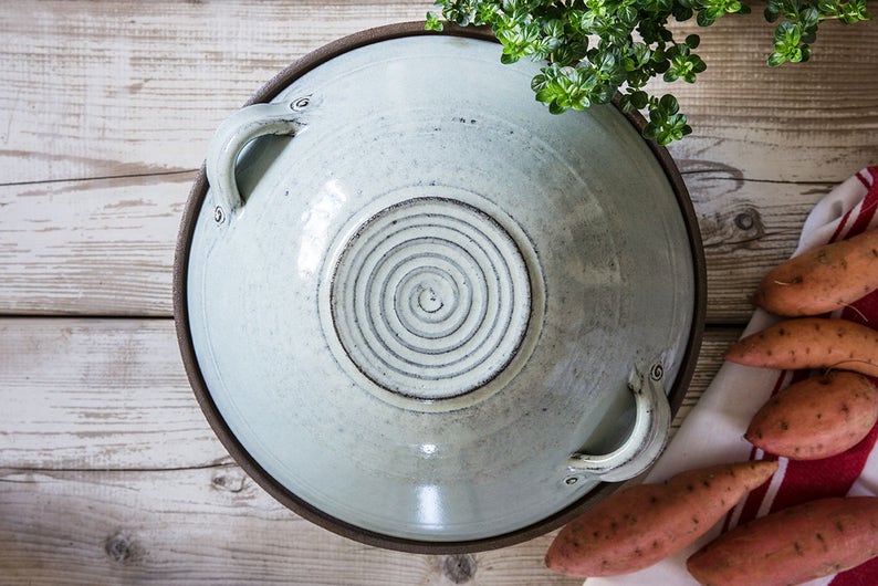 Big ceramic casserole, Pottery light blue baking dish, Big ceramic bowl, Big pottery casserole, Pottery cooking pot, Wedding gift image 2