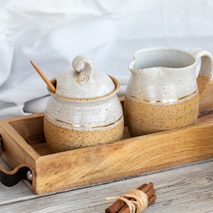 Ceramic rustic sugar bowl and a creamer with a GOLD line, Pottery sugar dish and a creamer, Unique sugar and creamer, Gold lovers gift
